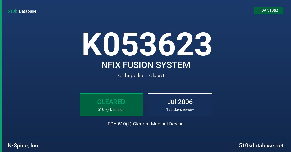 K053623 NFIX FUSION SYSTEM FDA 510(k) Cleared Medical Device