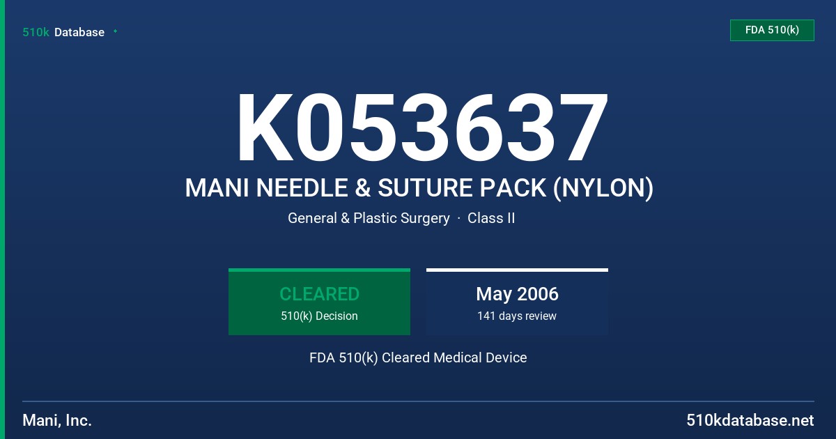 K053637 MANI NEEDLE & SUTURE PACK (NYLON) FDA 510(k) Cleared Medical Device