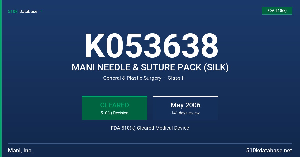 K053638 MANI NEEDLE & SUTURE PACK (SILK) FDA 510(k) Cleared Medical Device