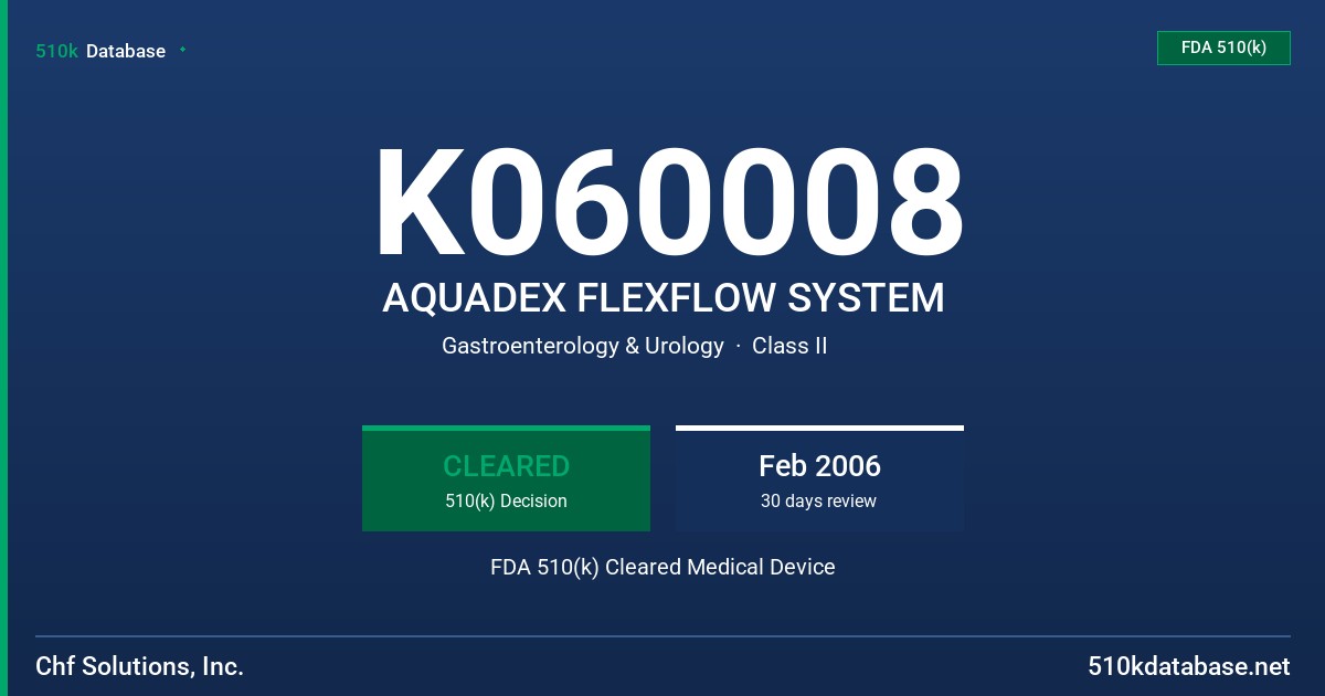 K060008 AQUADEX FLEXFLOW SYSTEM FDA 510(k) Cleared Medical Device