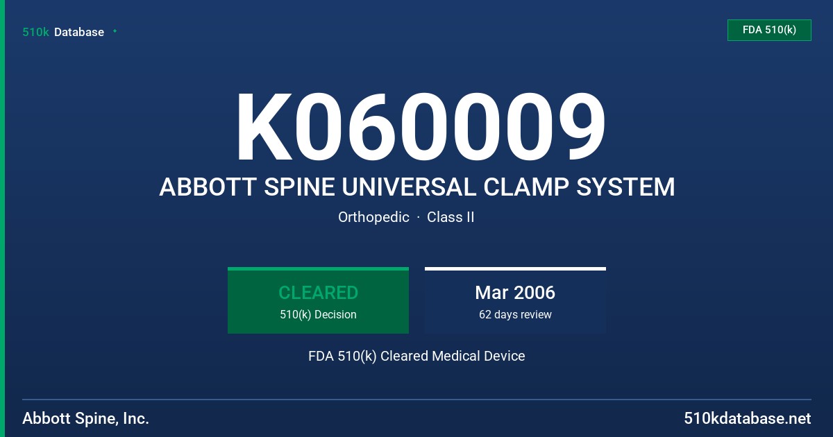 K060009 ABBOTT SPINE UNIVERSAL CLAMP SYSTEM FDA 510(k) Cleared Medical Device