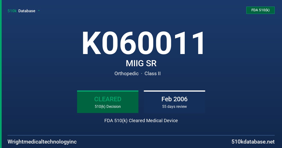 K060011 MIIG SR FDA 510(k) Cleared Medical Device