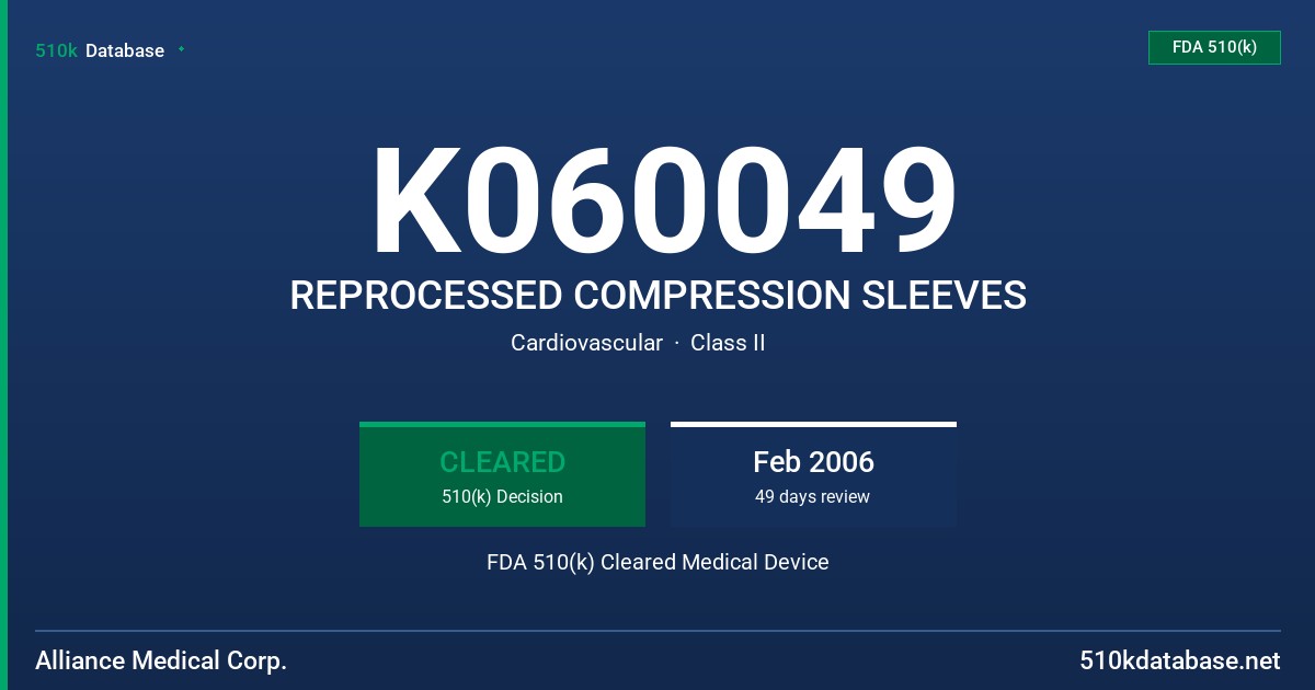 K060049 REPROCESSED COMPRESSION SLEEVES FDA 510(k) Cleared Medical Device