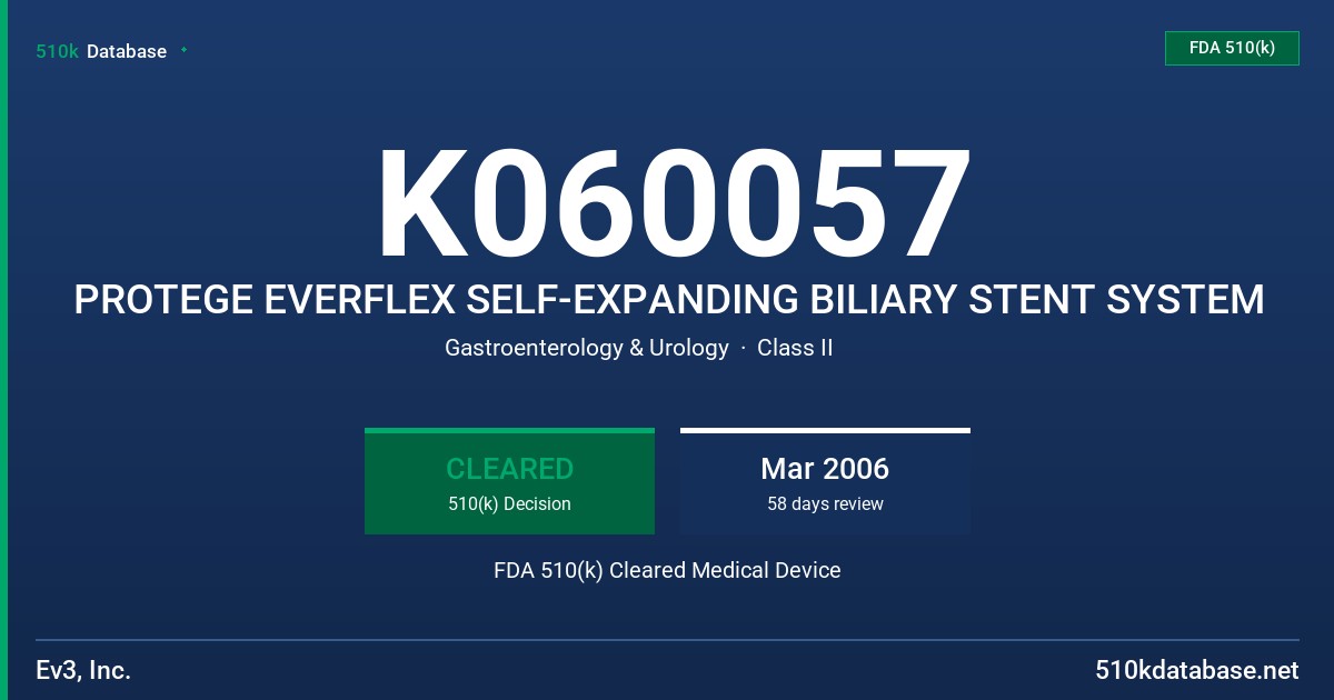 K060057 PROTEGE EVERFLEX SELF-EXPANDING BILIARY STENT SYSTEM FDA 510(k) Cleared Medical Device
