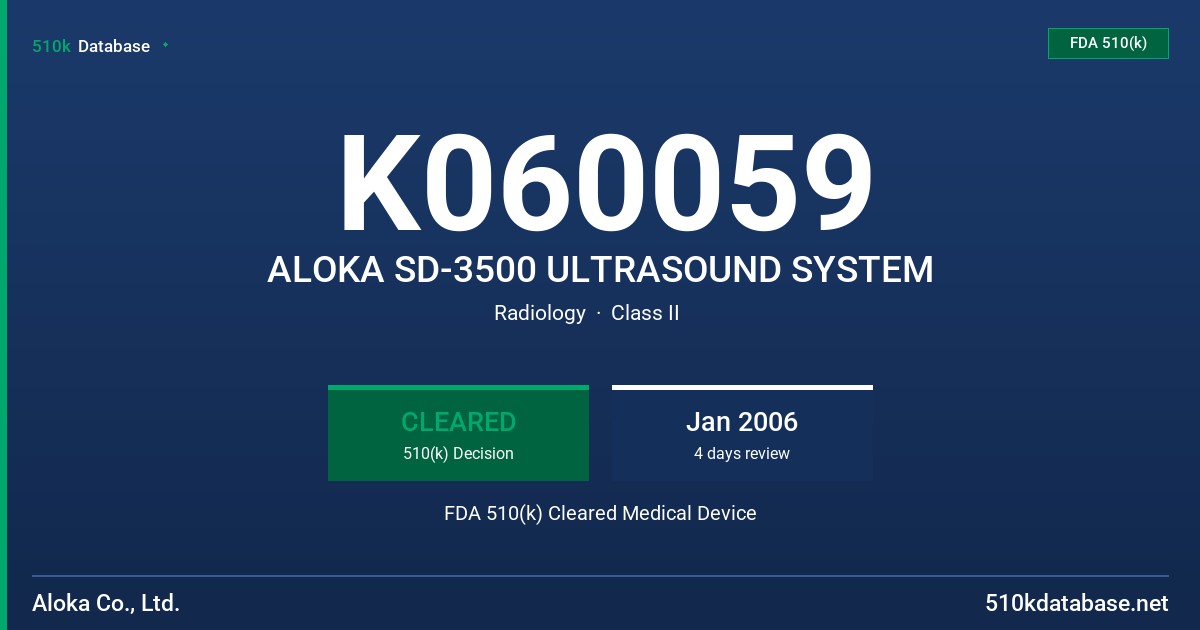 K060059 ALOKA SD-3500 ULTRASOUND SYSTEM FDA 510(k) Cleared Medical Device