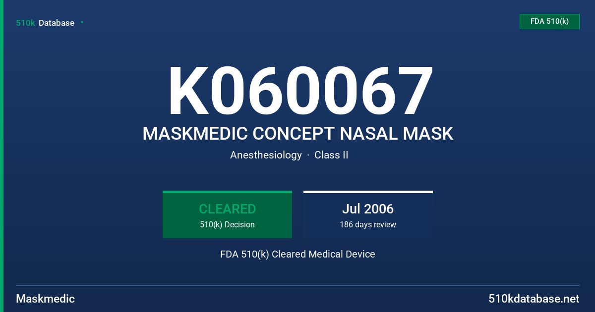 K060067 MASKMEDIC CONCEPT NASAL MASK FDA 510(k) Cleared Medical Device