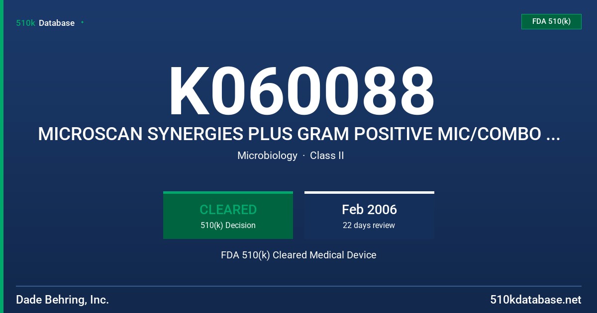 K060088 MICROSCAN SYNERGIES PLUS GRAM POSITIVE MIC/COMBO PANELS - AMPICILLIN FDA 510(k) Cleared Medical Device