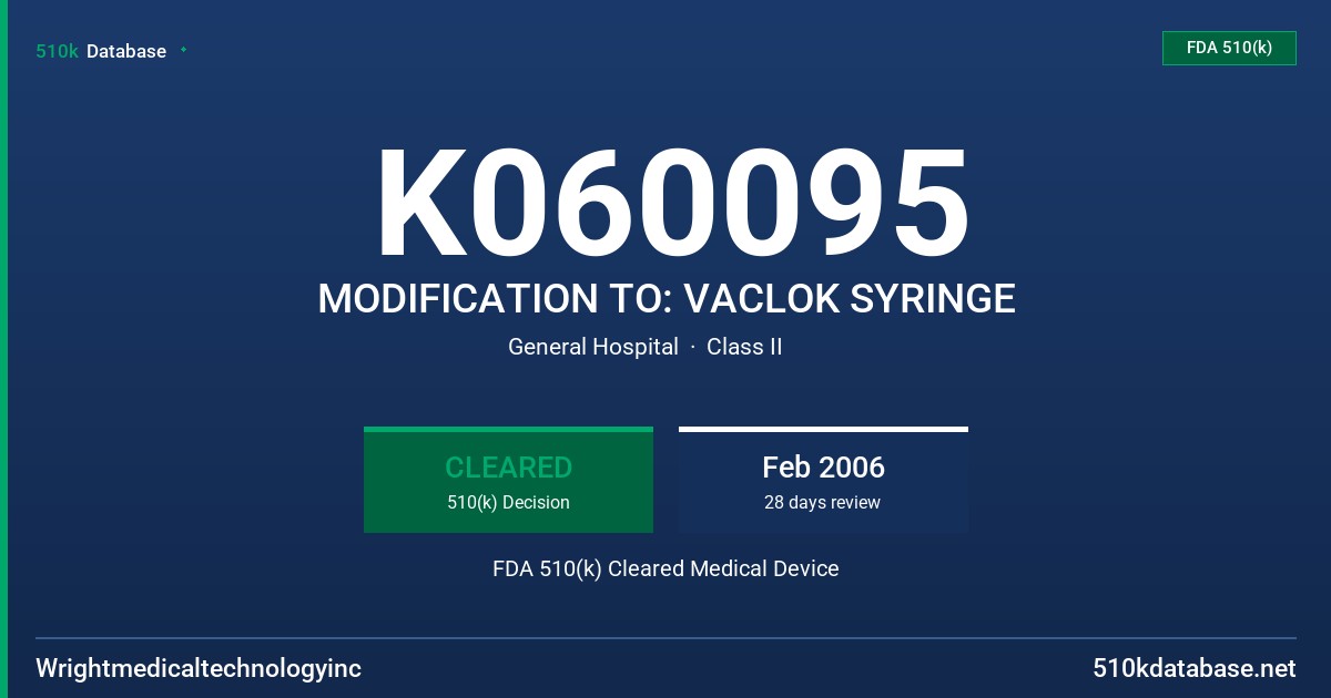 K060095 MODIFICATION TO: VACLOK SYRINGE FDA 510(k) Cleared Medical Device