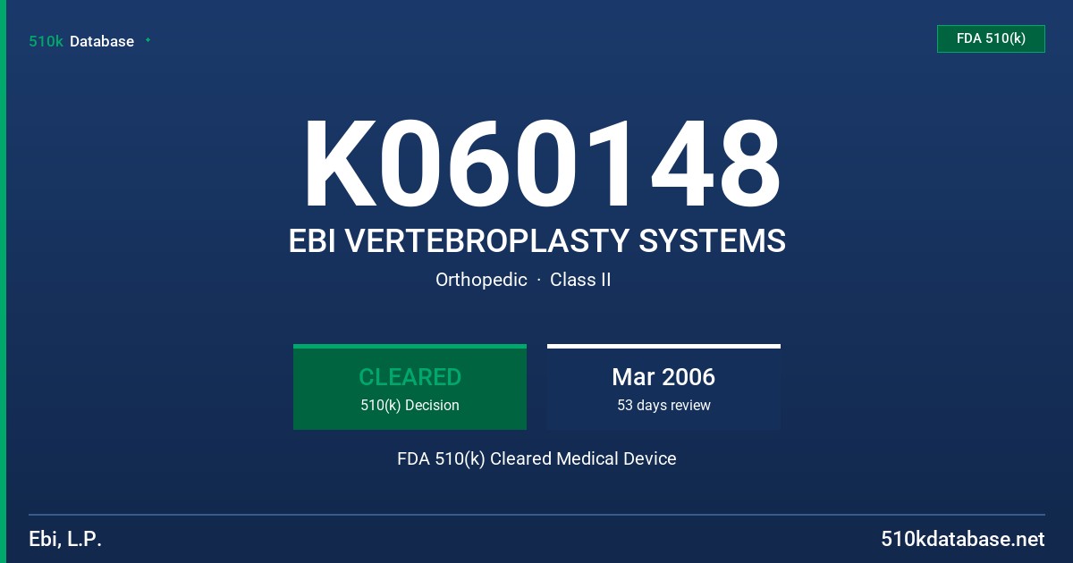 K060148 EBI VERTEBROPLASTY SYSTEMS FDA 510(k) Cleared Medical Device