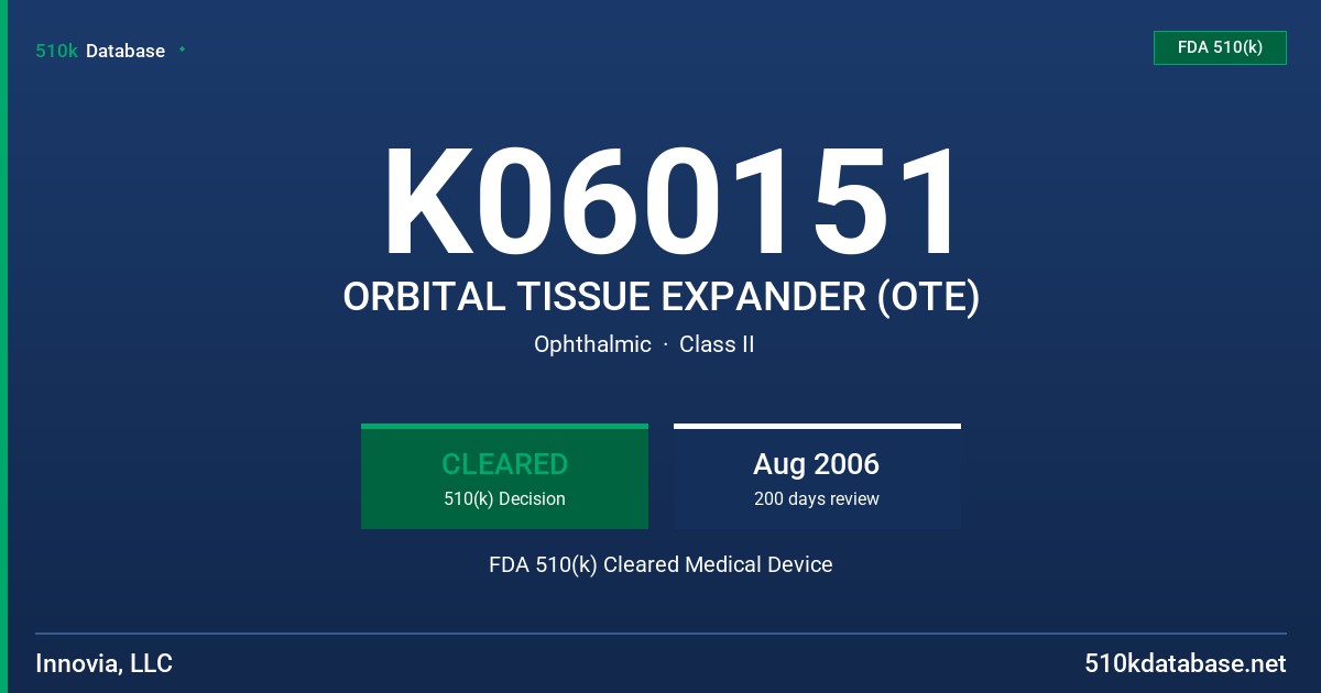 K060151 ORBITAL TISSUE EXPANDER (OTE) FDA 510(k) Cleared Medical Device