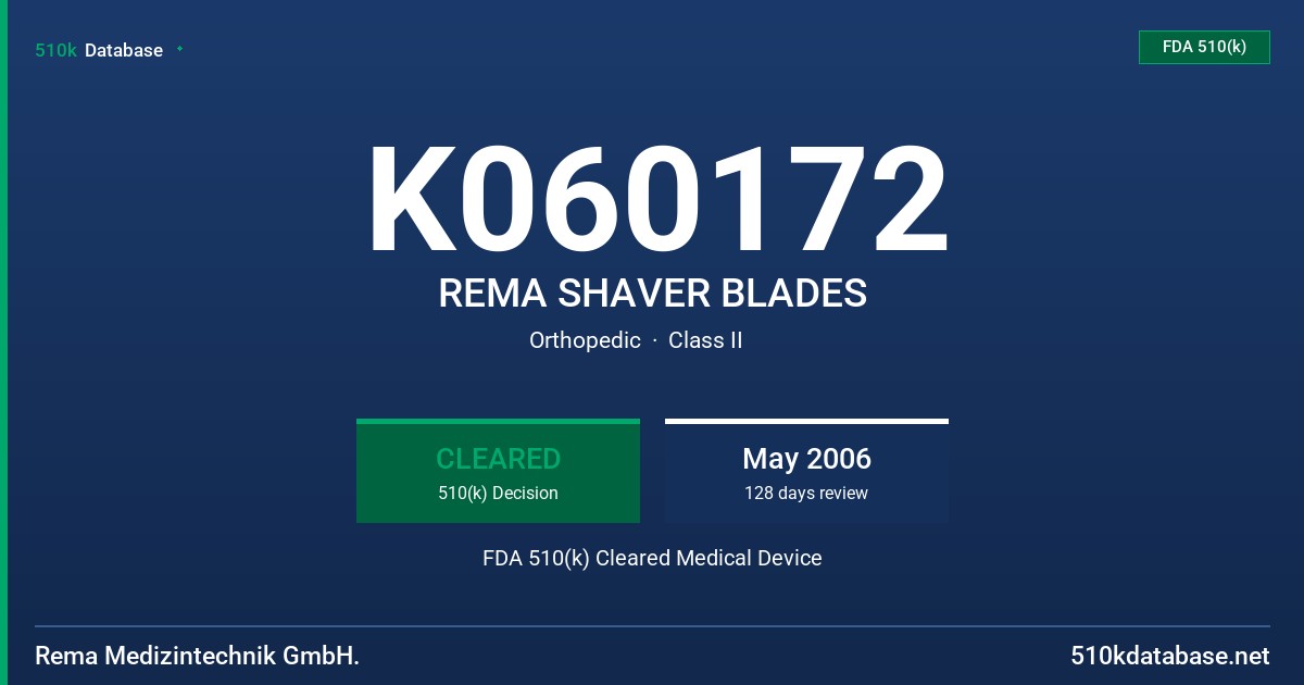 K060172 REMA SHAVER BLADES FDA 510(k) Cleared Medical Device
