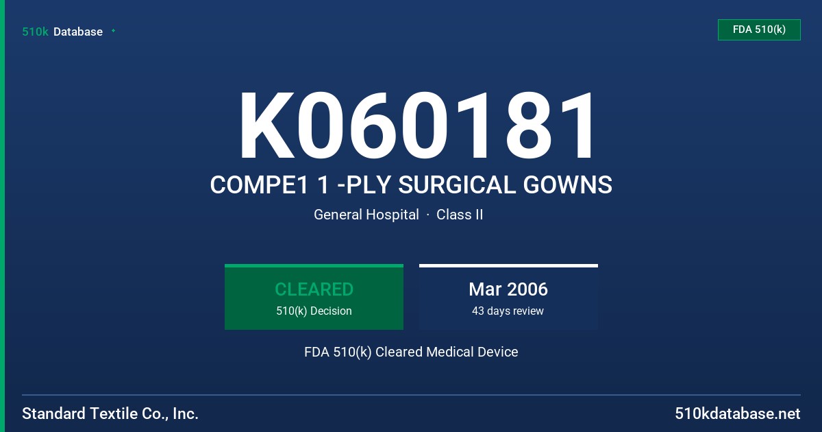 K060181 COMPE1 1 -PLY SURGICAL GOWNS FDA 510(k) Cleared Medical Device