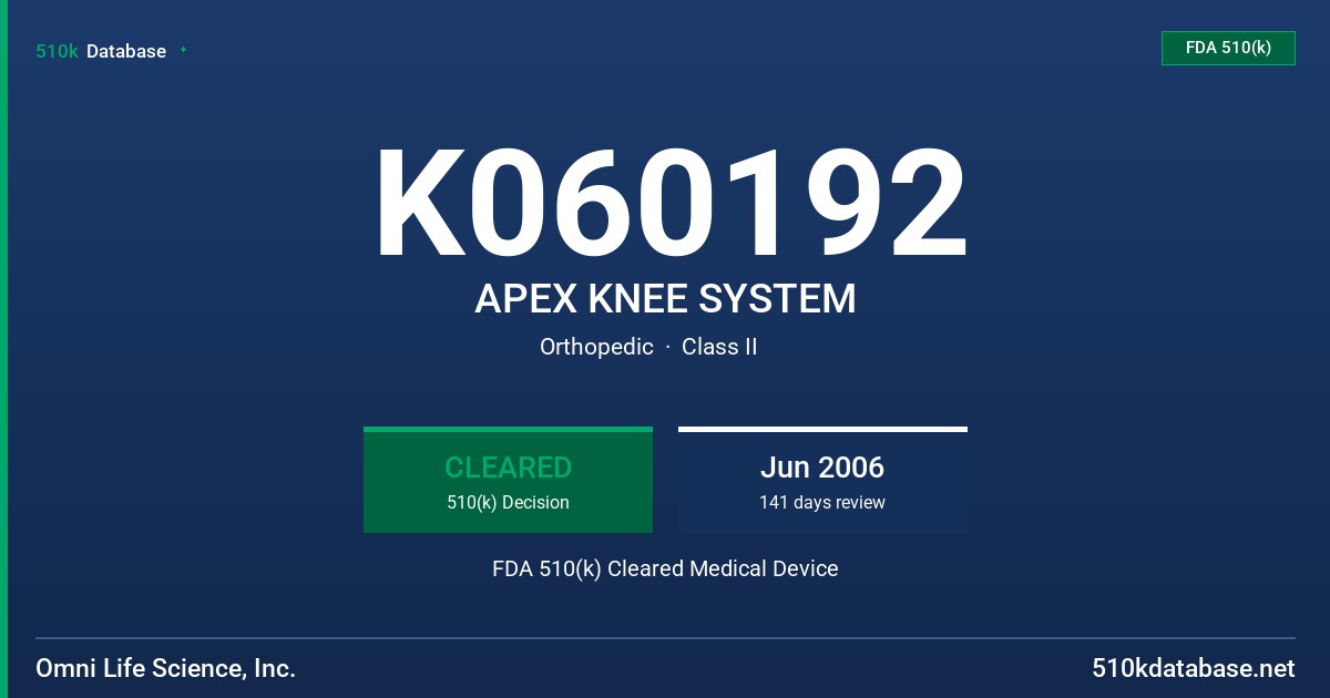 K060192 APEX KNEE SYSTEM FDA 510(k) Cleared Medical Device