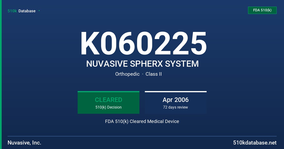 K060225 NUVASIVE SPHERX SYSTEM FDA 510(k) Cleared Medical Device