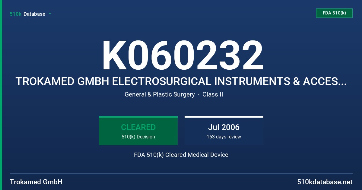 K060232 TROKAMED GMBH ELECTROSURGICAL INSTRUMENTS & ACCESSORIES FDA 510(k) Cleared Medical Device