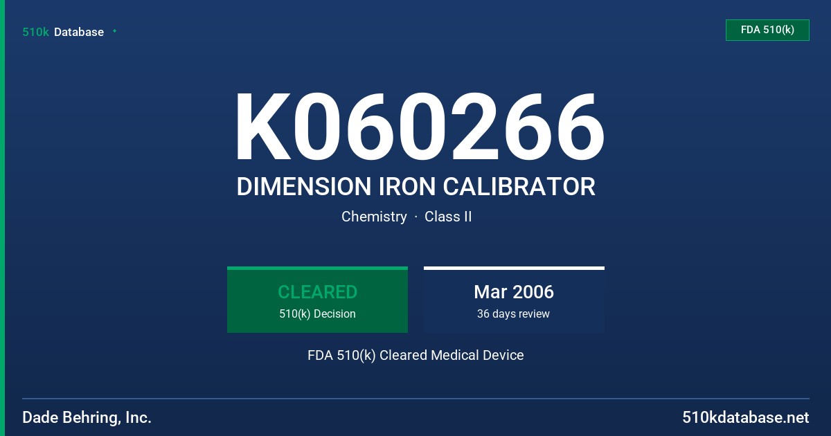 K060266 DIMENSION IRON CALIBRATOR FDA 510(k) Cleared Medical Device