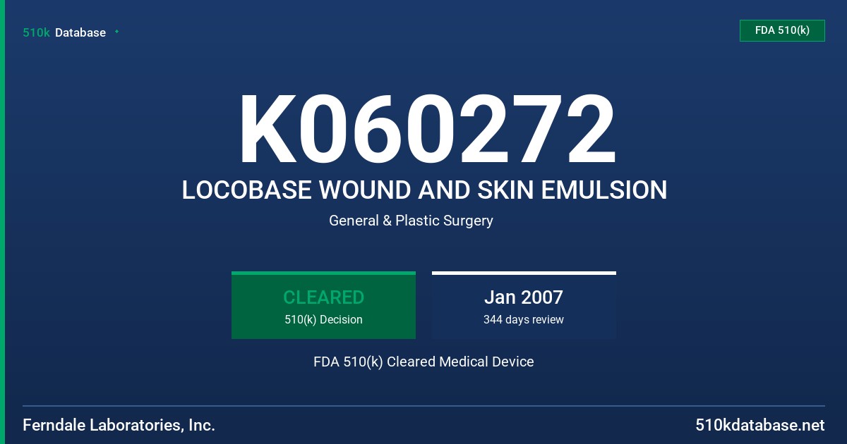 K060272 LOCOBASE WOUND AND SKIN EMULSION FDA 510(k) Cleared Medical Device