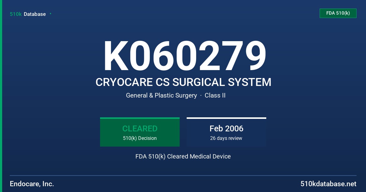 K060279 CRYOCARE CS SURGICAL SYSTEM FDA 510(k) Cleared Medical Device