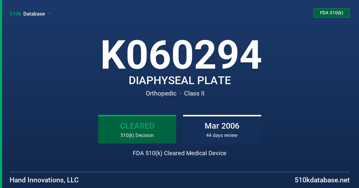 K060294 DIAPHYSEAL PLATE FDA 510(k) Cleared Medical Device