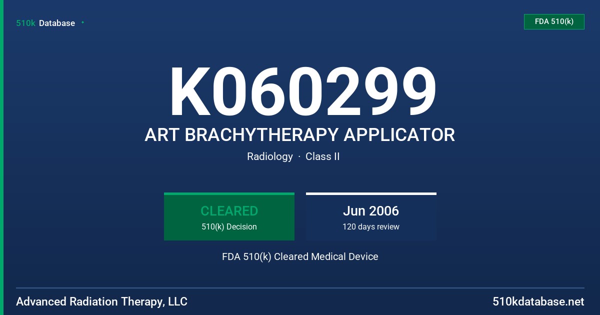 K060299 ART BRACHYTHERAPY APPLICATOR FDA 510(k) Cleared Medical Device