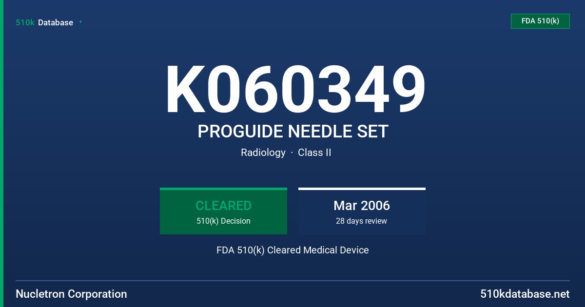 K060349 PROGUIDE NEEDLE SET FDA 510(k) Cleared Medical Device