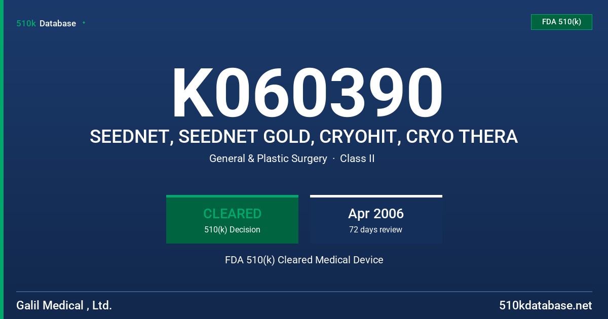 K060390 SEEDNET, SEEDNET GOLD, CRYOHIT, CRYO THERA FDA 510(k) Cleared Medical Device
