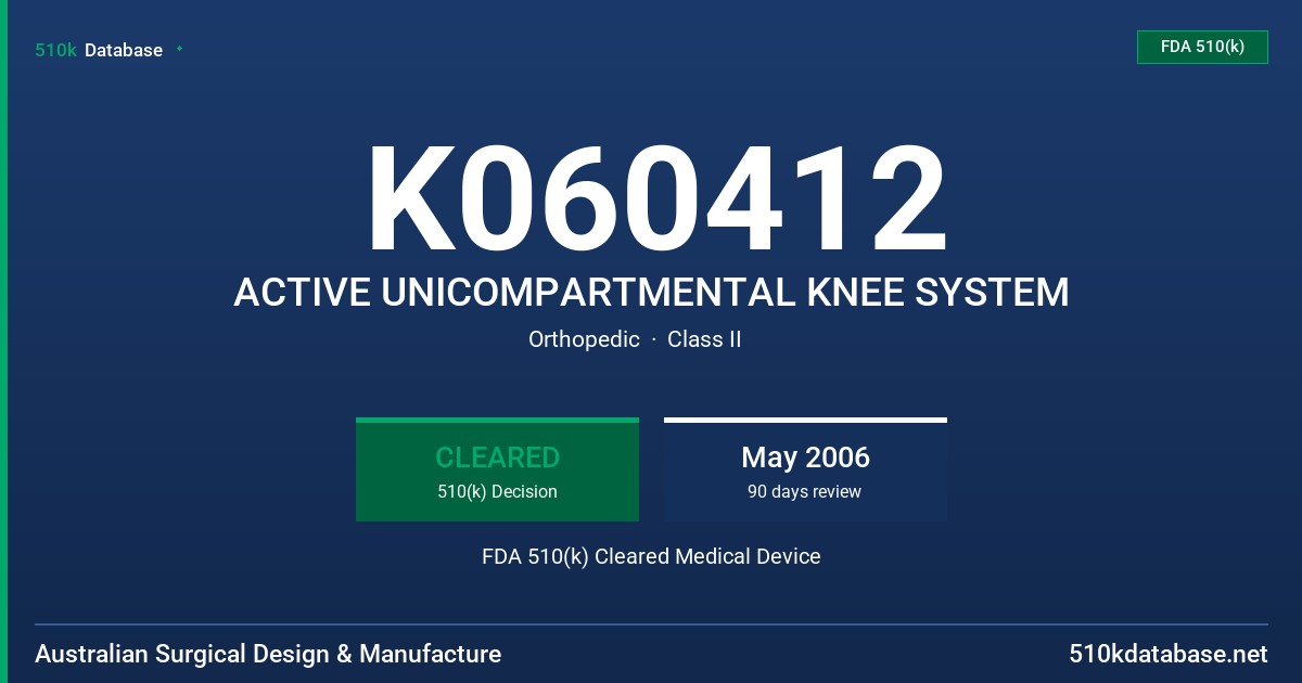 K060412 ACTIVE UNICOMPARTMENTAL KNEE SYSTEM FDA 510(k) Cleared Medical Device