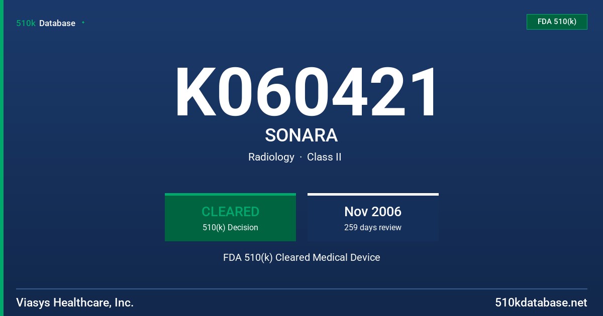 K060421 SONARA FDA 510(k) Cleared Medical Device