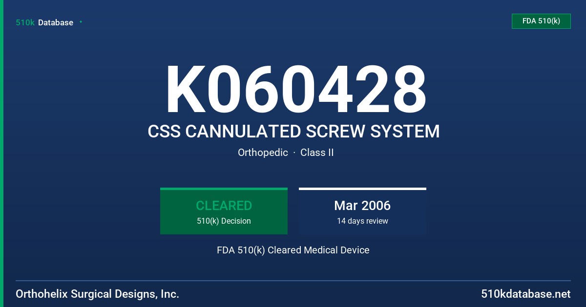 K060428 CSS CANNULATED SCREW SYSTEM FDA 510(k) Cleared Medical Device