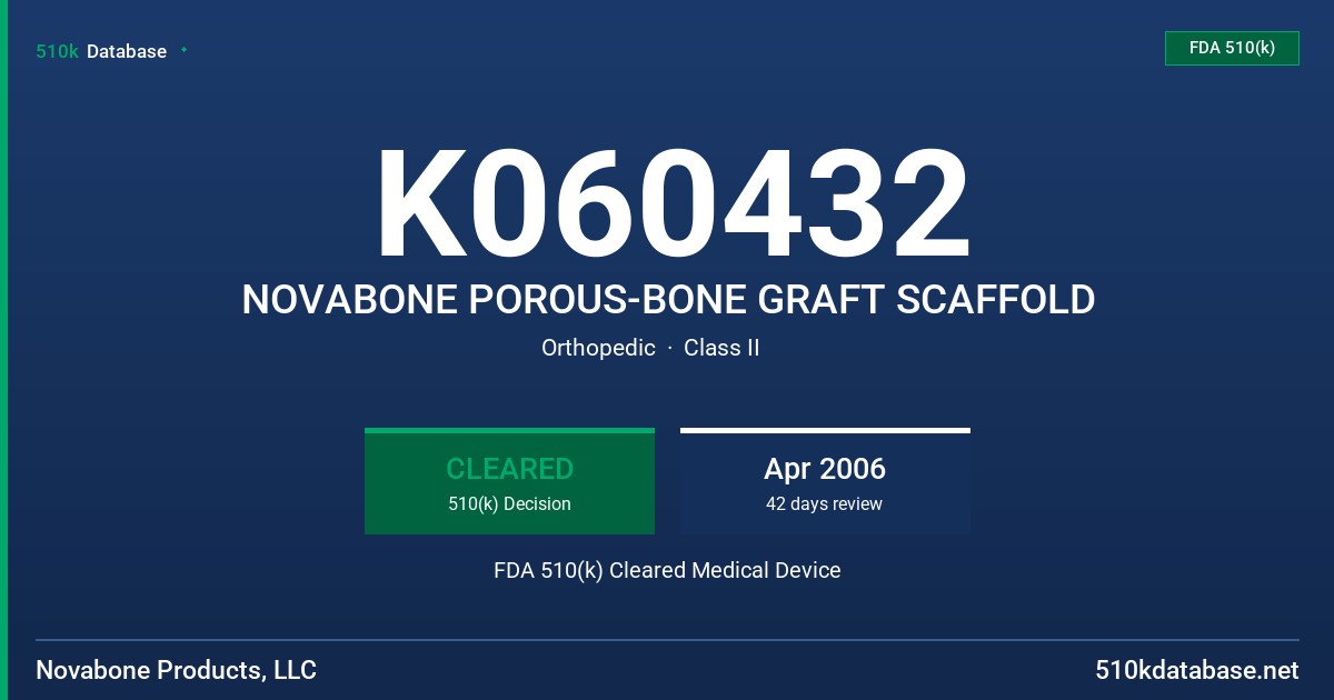 K060432 NOVABONE POROUS-BONE GRAFT SCAFFOLD FDA 510(k) Cleared Medical Device