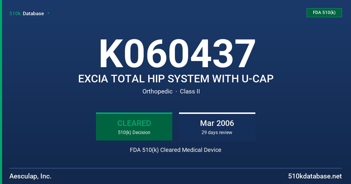K060437 EXCIA TOTAL HIP SYSTEM WITH U-CAP FDA 510(k) Cleared Medical Device