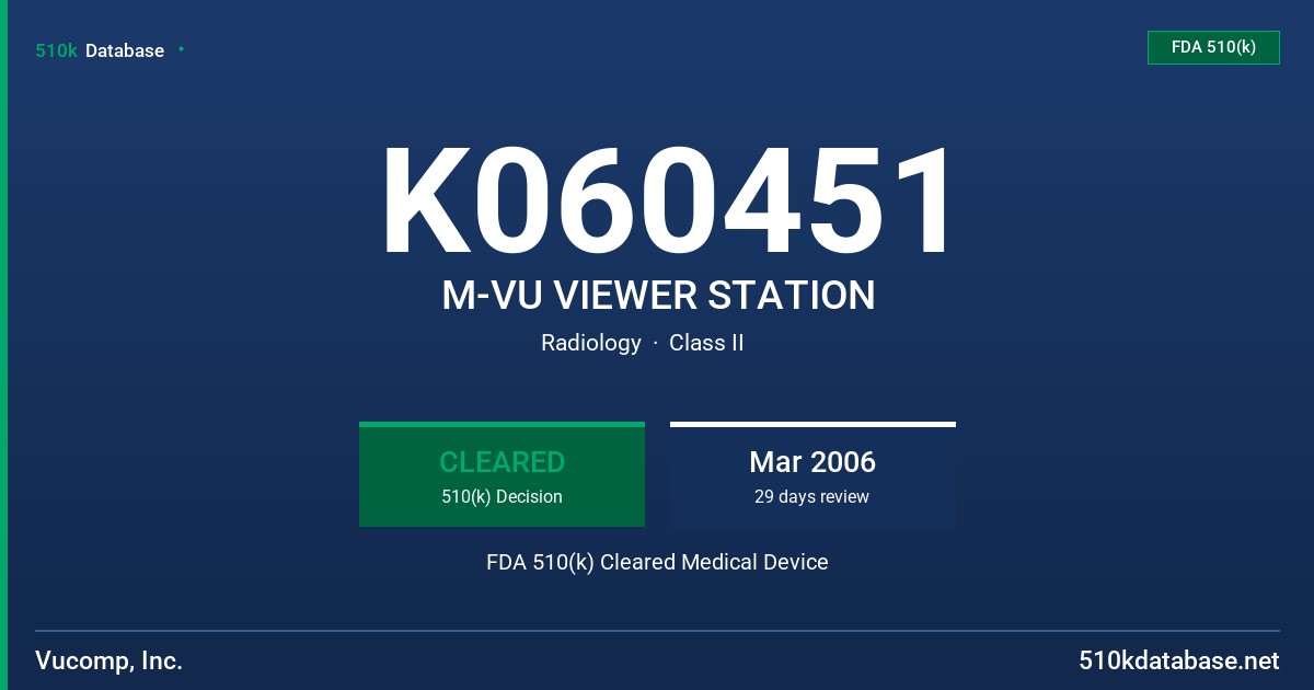 K060451 M-VU VIEWER STATION FDA 510(k) Cleared Medical Device