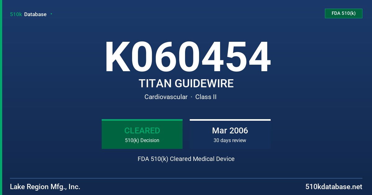 K060454 TITAN GUIDEWIRE FDA 510(k) Cleared Medical Device