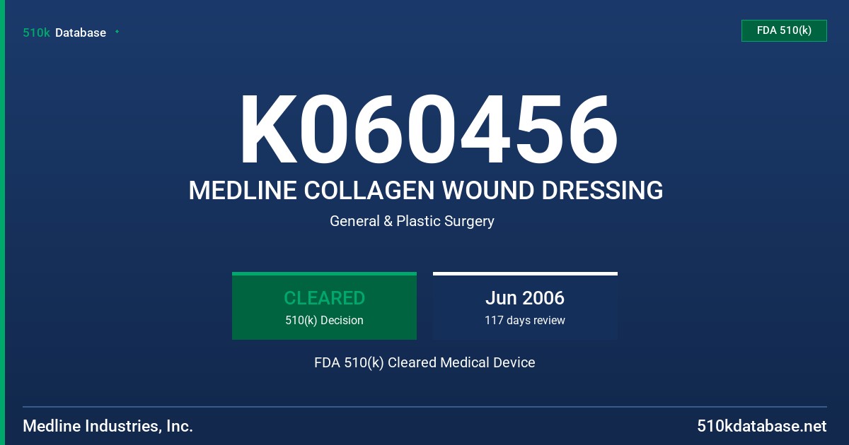 K060456 MEDLINE COLLAGEN WOUND DRESSING FDA 510(k) Cleared Medical Device