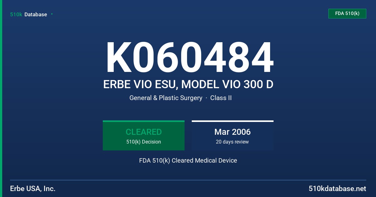 K060484 ERBE VIO ESU, MODEL VIO 300 D FDA 510(k) Cleared Medical Device