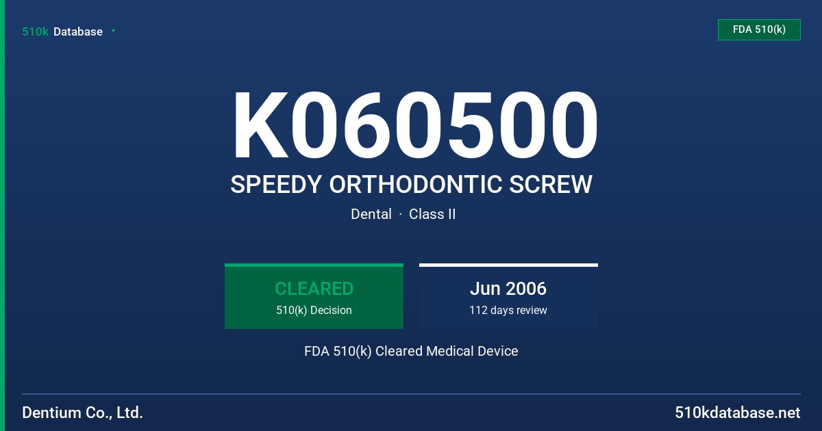 K060500 SPEEDY ORTHODONTIC SCREW FDA 510(k) Cleared Medical Device
