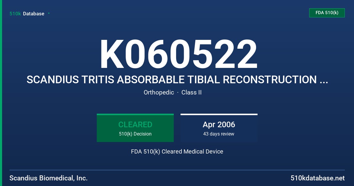 K060522 SCANDIUS TRITIS ABSORBABLE TIBIAL RECONSTRUCTION SYSTEM FDA 510(k) Cleared Medical Device