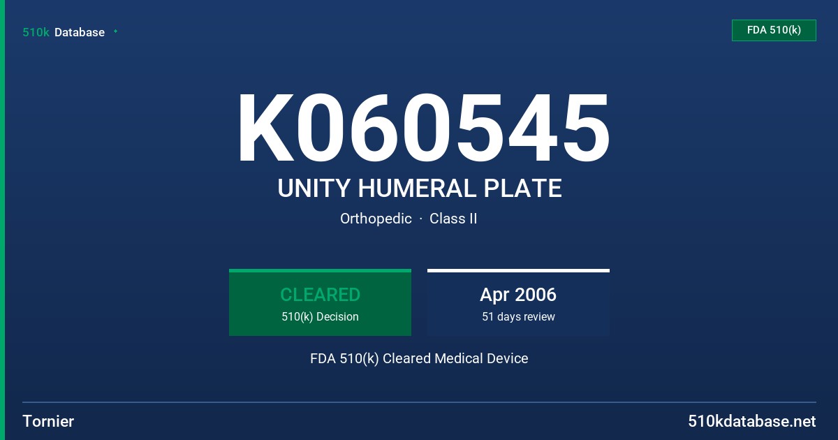 K060545 UNITY HUMERAL PLATE FDA 510(k) Cleared Medical Device