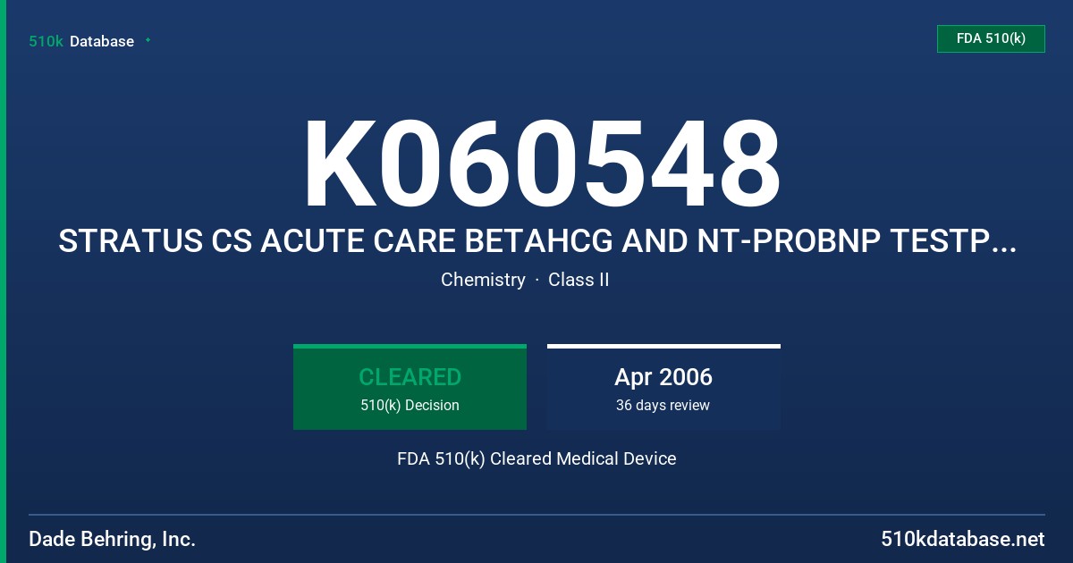K060548 STRATUS CS ACUTE CARE BETAHCG AND NT-PROBNP TESTPAK AND TESTPAK ASSAY, CALPAK AND DILPAK FDA 510(k) Cleared Medical Device