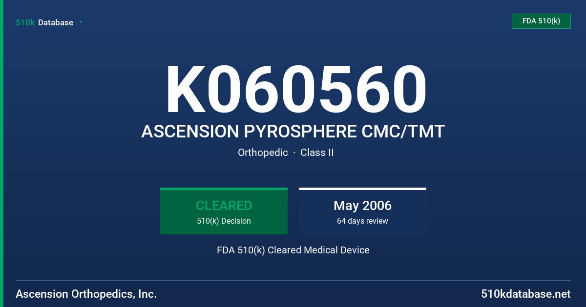 K060560 ASCENSION PYROSPHERE CMC/TMT FDA 510(k) Cleared Medical Device
