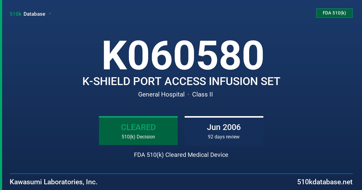 K060580 K-SHIELD PORT ACCESS INFUSION SET FDA 510(k) Cleared Medical Device