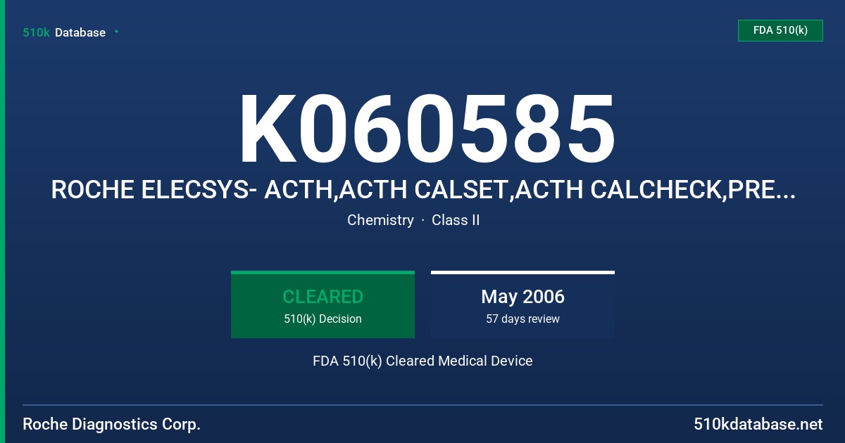 K060585 ROCHE ELECSYS- ACTH,ACTH CALSET,ACTH CALCHECK,PRECICONTROL ACTH FDA 510(k) Cleared Medical Device