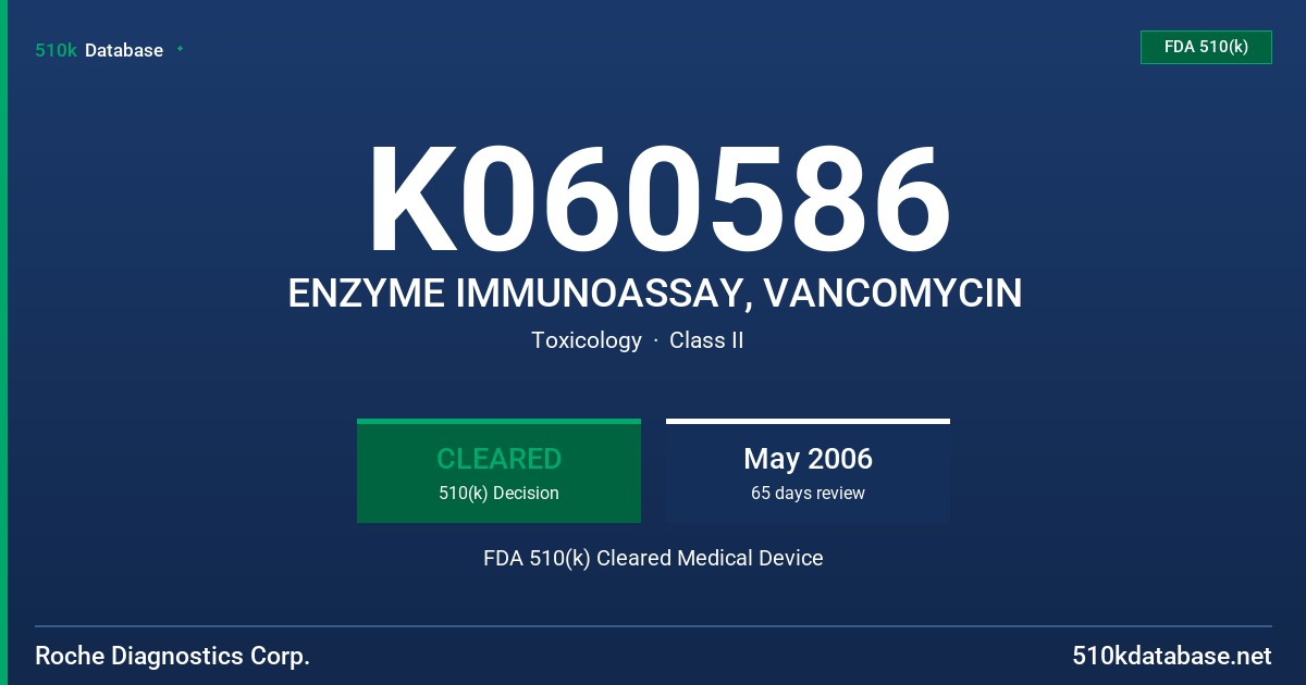 K060586 ENZYME IMMUNOASSAY, VANCOMYCIN FDA 510(k) Cleared Medical Device