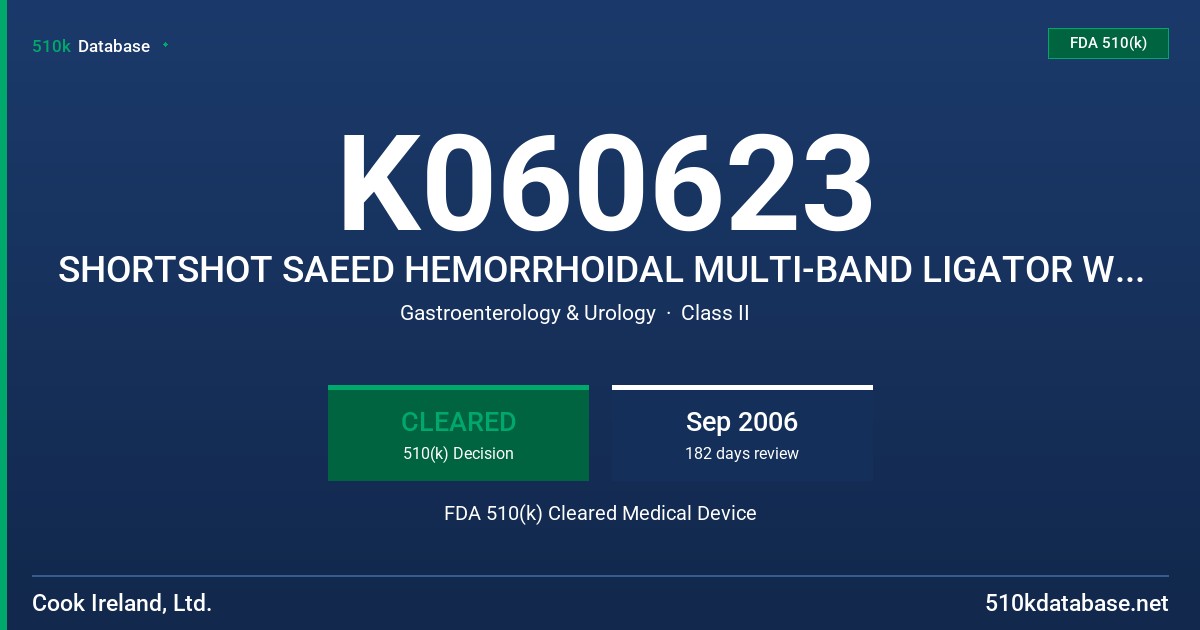 K060623 SHORTSHOT SAEED HEMORRHOIDAL MULTI-BAND LIGATOR WITH TRIVIEW ANOSCOPE FDA 510(k) Cleared Medical Device