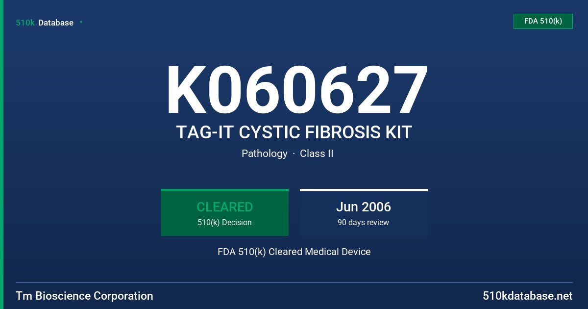 K060627 TAG-IT CYSTIC FIBROSIS KIT FDA 510(k) Cleared Medical Device