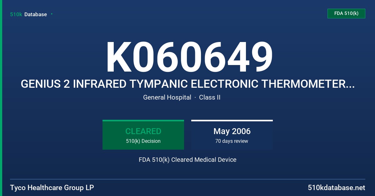 K060649 GENIUS 2 INFRARED TYMPANIC ELECTRONIC THERMOMETER, MODEL 303000 FDA 510(k) Cleared Medical Device