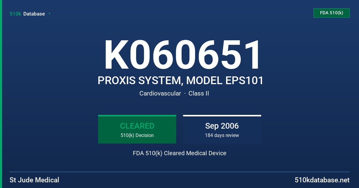 K060651 PROXIS SYSTEM, MODEL EPS101 FDA 510(k) Cleared Medical Device