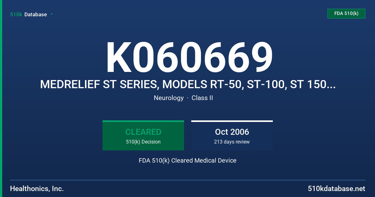 K060669 MEDRELIEF ST SERIES, MODELS RT-50, ST-100, ST 150, ST-200, ST-300 FDA 510(k) Cleared Medical Device