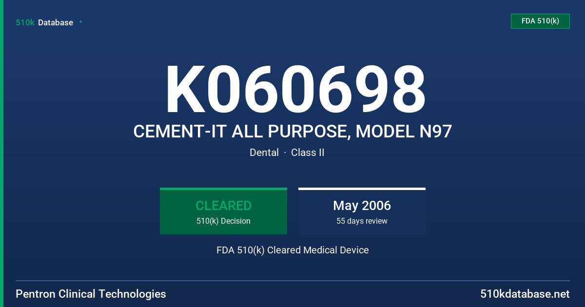 K060698 CEMENT-IT ALL PURPOSE, MODEL N97 FDA 510(k) Cleared Medical Device