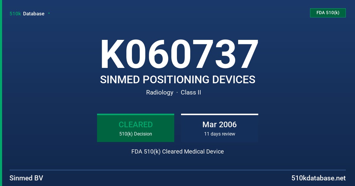 K060737 SINMED POSITIONING DEVICES FDA 510(k) Cleared Medical Device